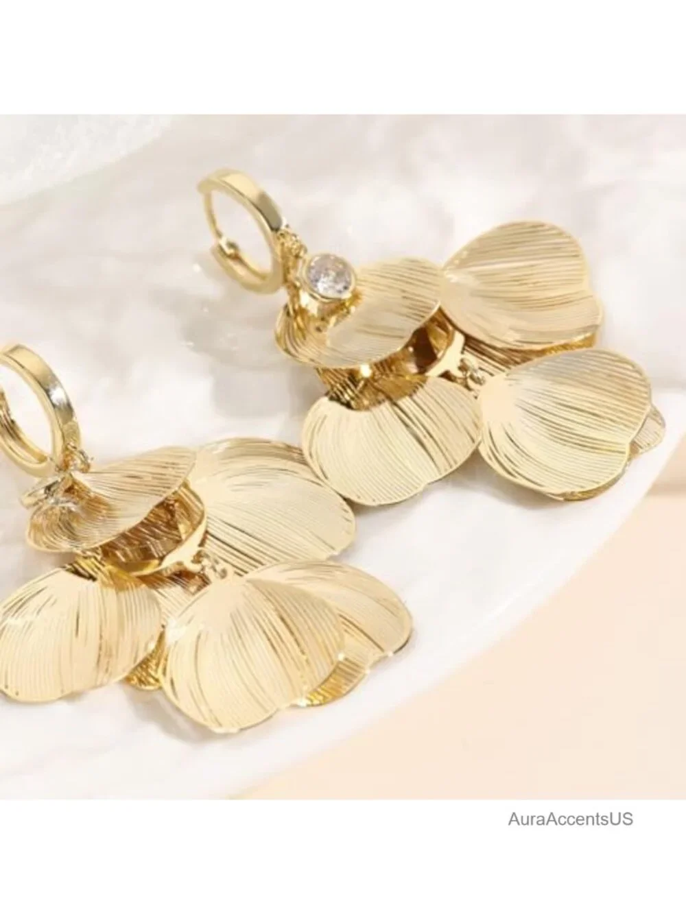 Boho Flower Layered Floral Leaf Drop Dangle Earrings Women 14k Gold Plated CZ